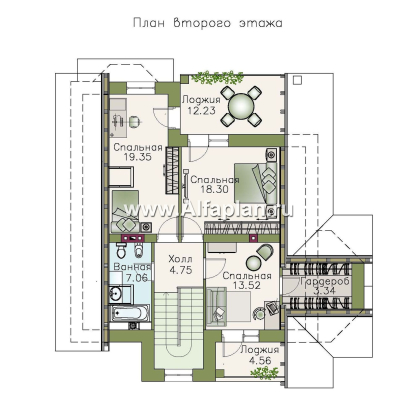 «Зальцбург» - проект дома с мансардой, с балконом и с террасой, план с кабинетом на 1 эт, в немецком стиле - превью план дома