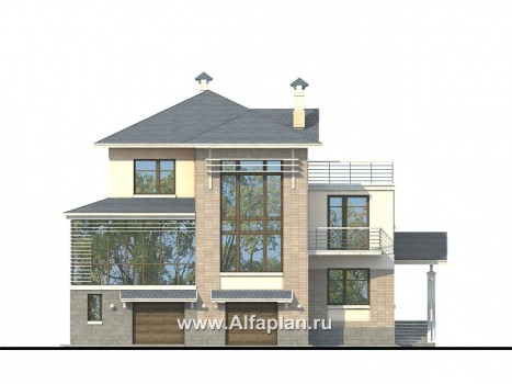 «Три  семерки» - проект трехэтажного дома, гараж в цоколе, второй свет и панорамные окна - превью фасада дома
