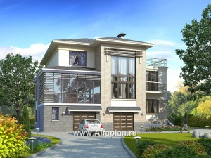 «Три  семерки» - проект трехэтажного дома, гараж в цоколе, второй свет и панорамные окна