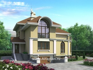 Проект дома из кирпича «Флоренция» в классическом стиле, с террасой, и с цокольным этажом