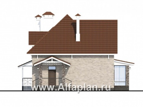 «Галант» - проект двухэтажного дома с мансардой, из кирпичей, с террасой со стороны входа - превью фасада дома