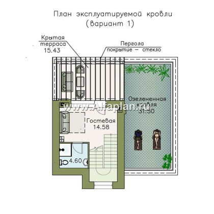 «Приоритет» - проект двухэтажного дома из газобетона, с открытой планировкой,  с эксплуатируемой крышей, в стиле хай-тек - превью план дома