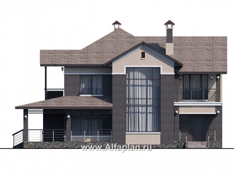 Проекты домов Альфаплан - «Голицын» — особняк с двусветной гостиной и сауной - превью фасада №1