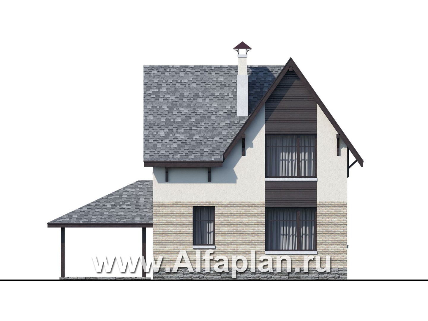 Проекты домов Альфаплан - «Оптима»- стильный современный коттедж с гаражом-навесом - изображение фасада №4