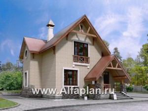 «Альпенхаус» - проект дома с мансардой, высокий потолок в гостиной, в стиле шале