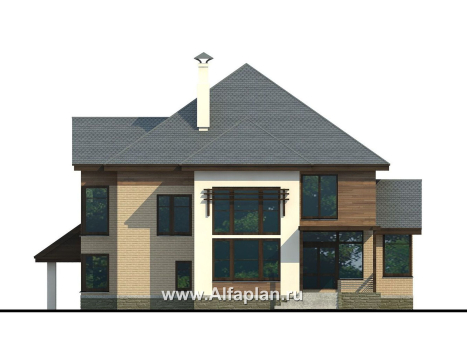 Проекты домов Альфаплан - «Современник» с панорамными окнами - превью фасада №4