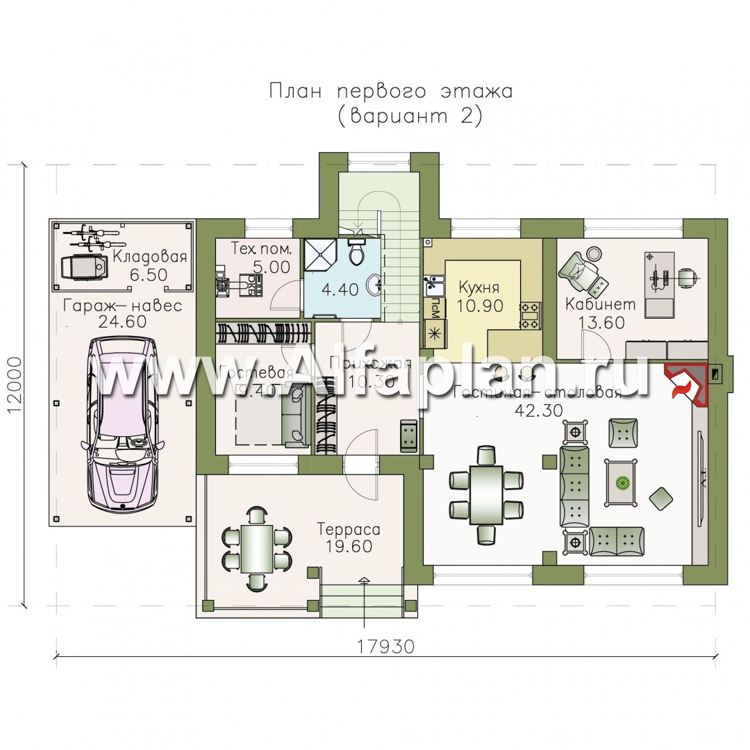 Проекты домов Альфаплан - "Одер" - стильный двухэтажный коттедж из газобетона с гаражом-навесом - план проекта №2