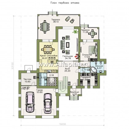 Проекты домов Альфаплан - «Демидов» - респектабельный особняк с гаражом на два автомобиля - превью плана проекта №1