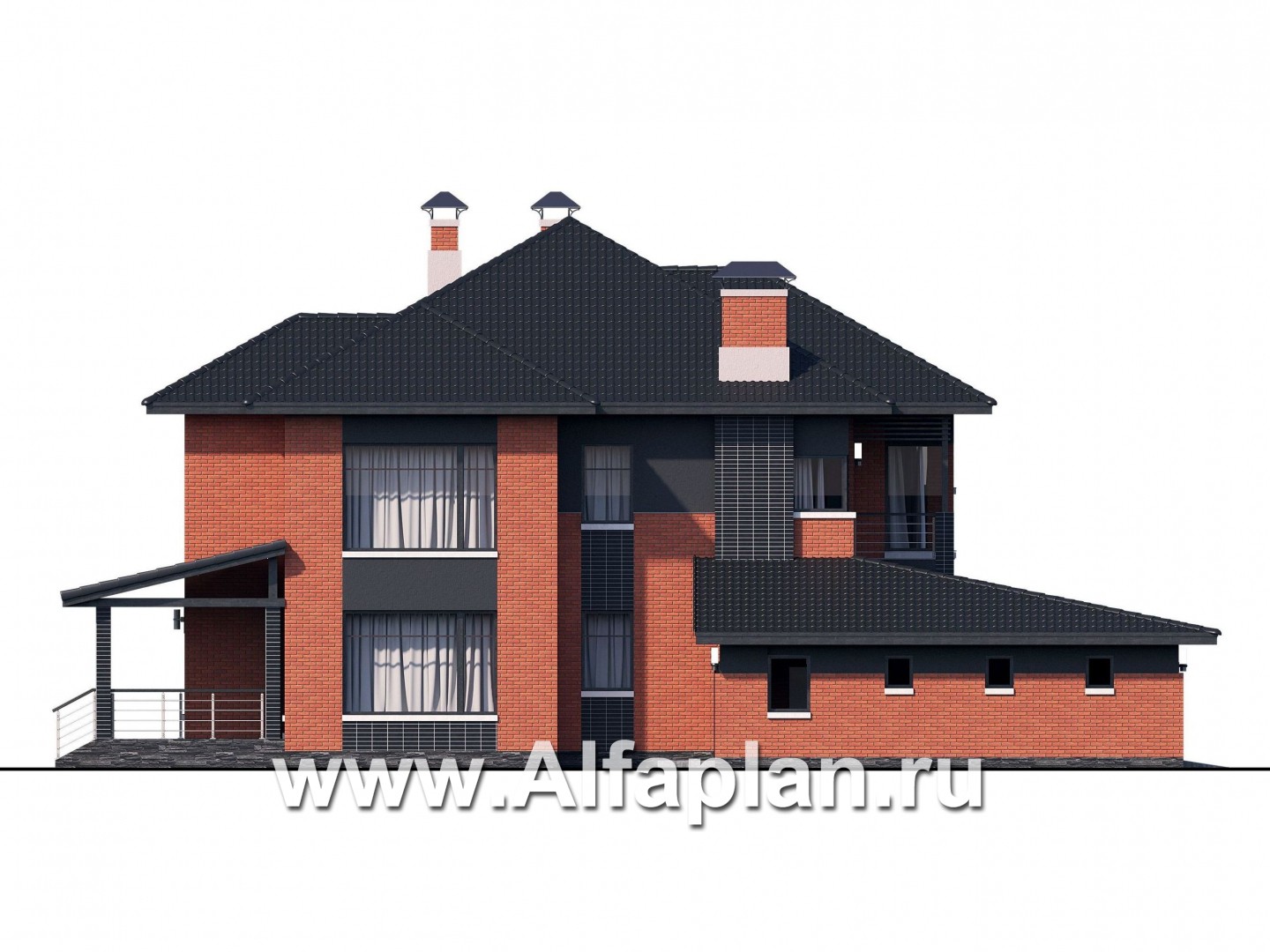 Проекты домов Альфаплан - «Эльба» — современная вилла с угловым остеклением и гаражом - изображение фасада №2