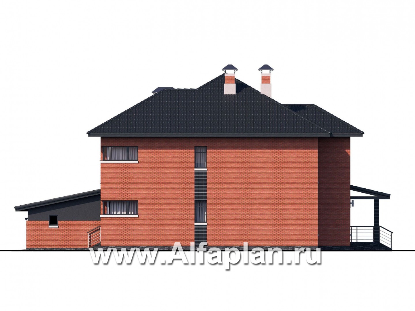 Проекты домов Альфаплан - «Эльба» — современная вилла с угловым остеклением и гаражом - изображение фасада №3