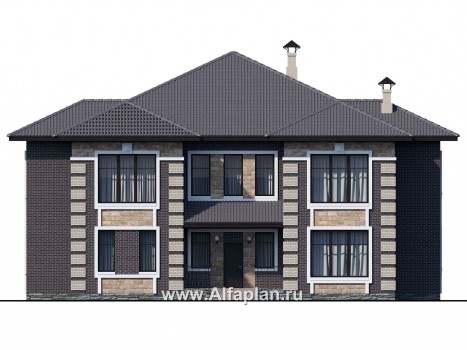 Проекты домов Альфаплан - «Двина» - элегантный особняк с симметричным фасадом - превью фасада №1