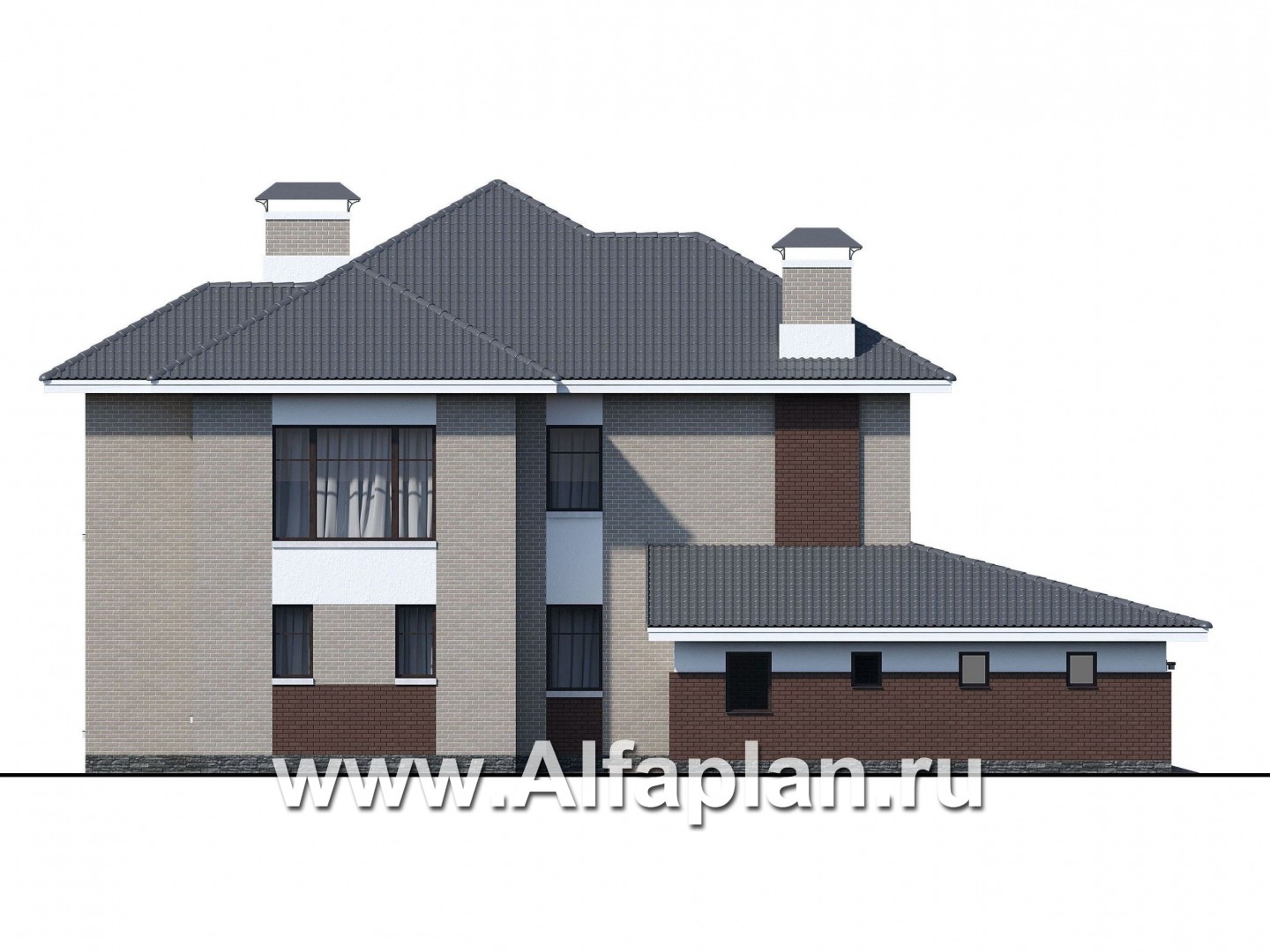 Проекты домов Альфаплан - «Луара» — просторный современный коттедж с двусветной столовой и гаражом - изображение фасада №3