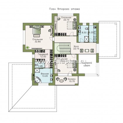 Проекты домов Альфаплан - «Луара» — просторный современный коттедж с двусветной столовой и гаражом - превью плана проекта №2