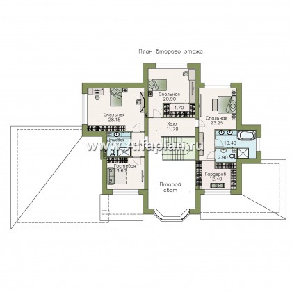 «Сена» —проект двухэтажного дома, особняк с эркером в двусветной столовой, с террасой и сауной - превью план дома