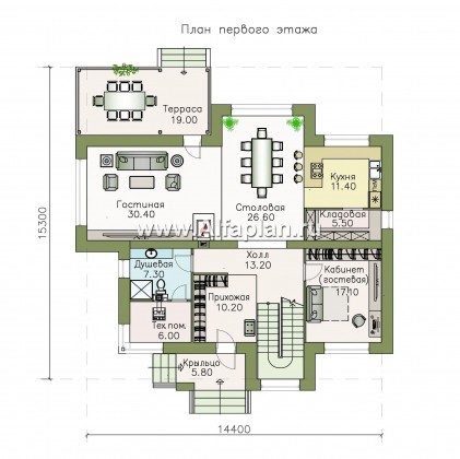 Проекты домов Альфаплан - «Киприда» — просторный коттедж в современном стиле - превью плана проекта №1