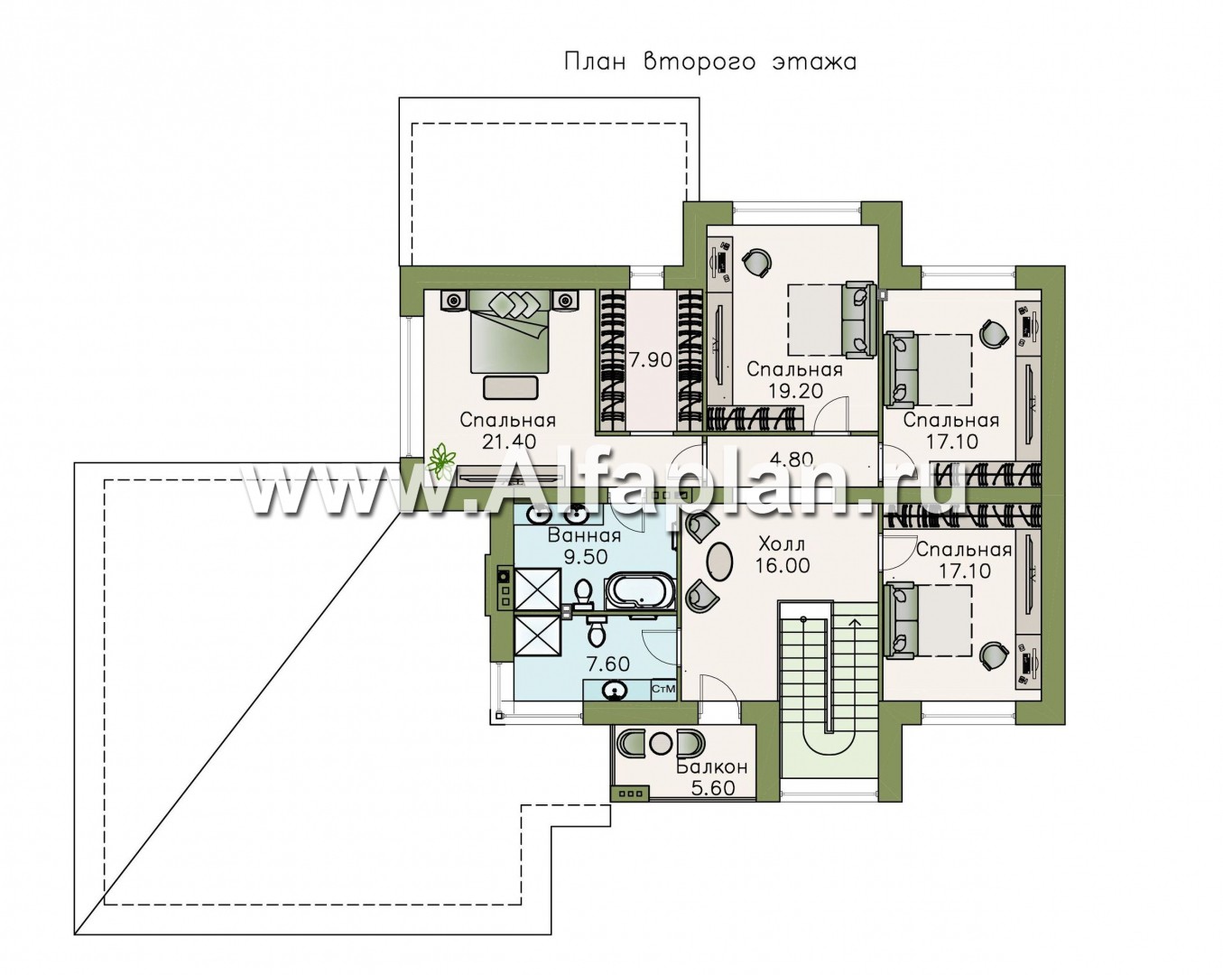 Проекты домов Альфаплан - «Киприда» — просторный коттедж с большим гаражом - изображение плана проекта №2