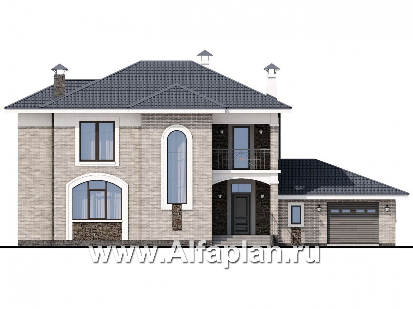 Проекты домов Альфаплан - «Топаз» - проект дома с открытой планировкой и гаражом - изображение фасада №1