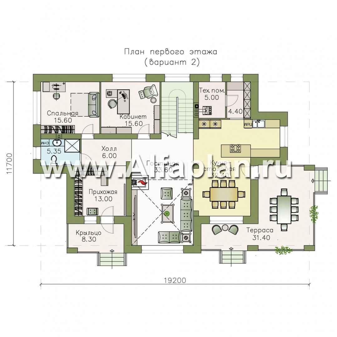 Проекты домов Альфаплан - «Арно» - классический особняк с двусветной столовой - план проекта №3