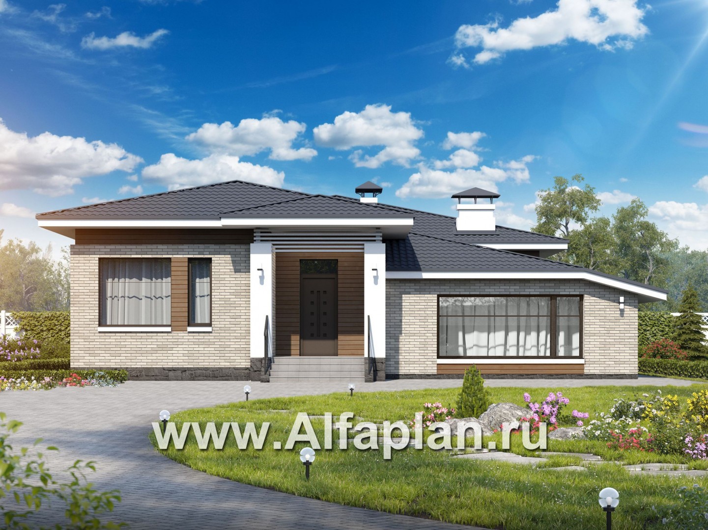 «Днестр» - проект одноэтажного дома, планировка 3 спальни, с бильярдной и сауной - основное изображение