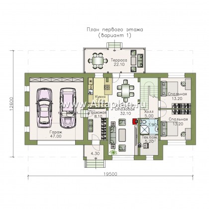 Проекты домов Альфаплан - «Кассиопея» - мансардный коттедж с гаражом на 2 автомобиля - превью плана проекта №1