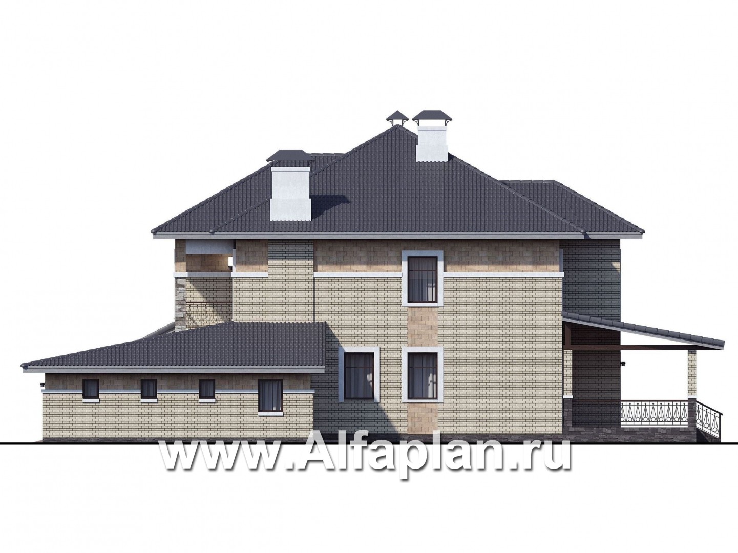 Проекты домов Альфаплан - «Висла» — особняк с двусветной столовой и гаражом на два автомобиля - изображение фасада №2