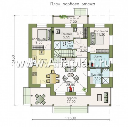 Проекты домов Альфаплан - Кирпичный дом «Моризо» - шале с двусветной гостиной - превью плана проекта №1
