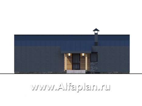 Проекты домов Альфаплан - «Каппа» - небольшой одноэтажный коттедж с террасой - превью фасада №3