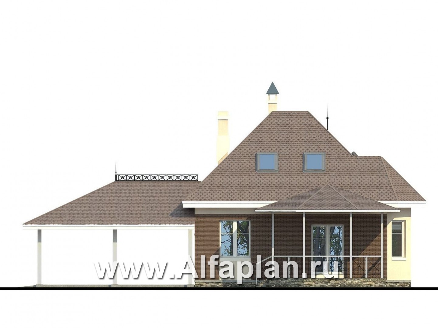 Проекты домов Альфаплан - «Душечка плюс» - компактный дом с навесом для машин - изображение фасада №4