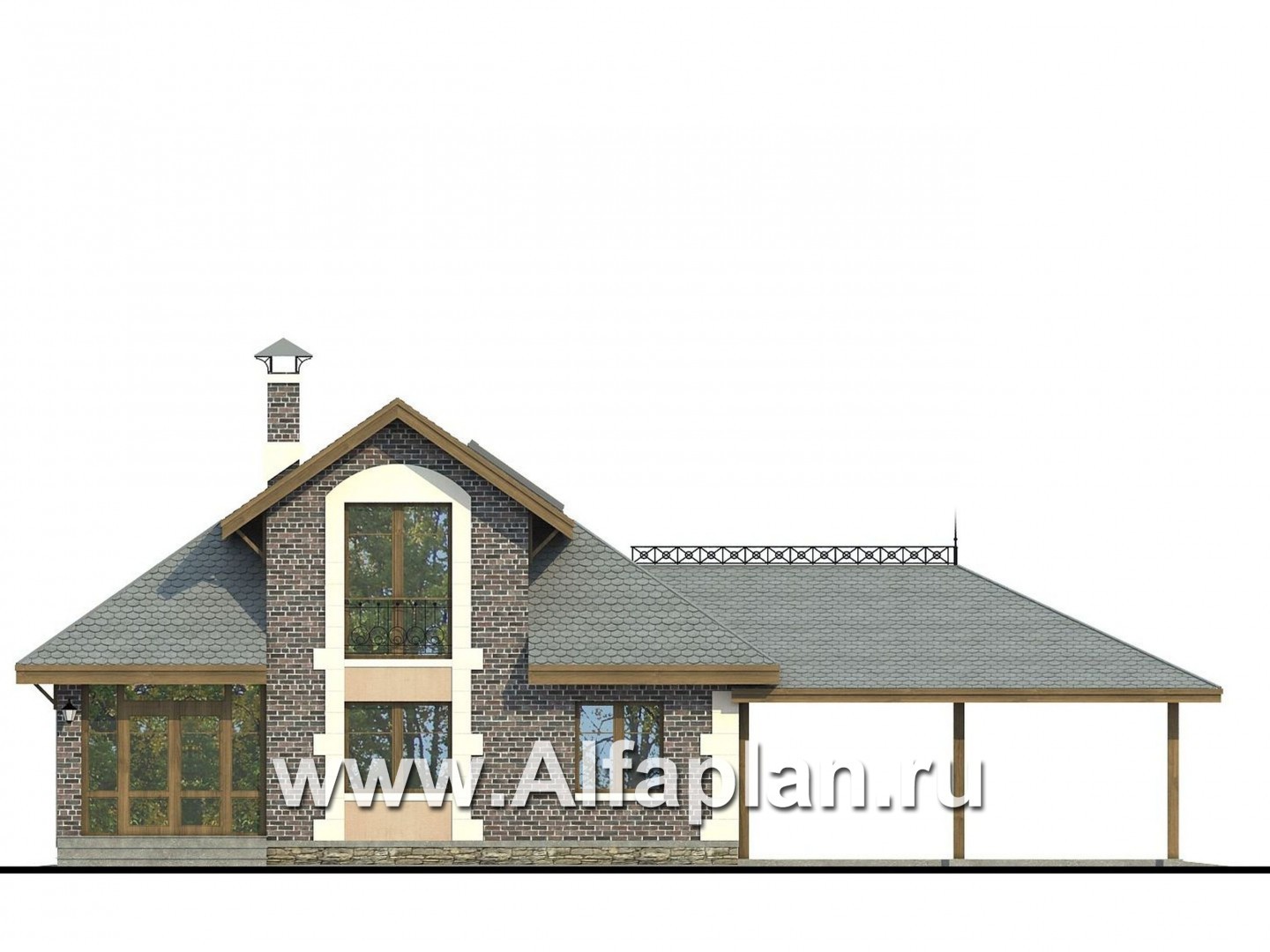 Проекты домов Альфаплан - «Замечательный сосед плюс»- дом со студией и навесом для машин - изображение фасада №1