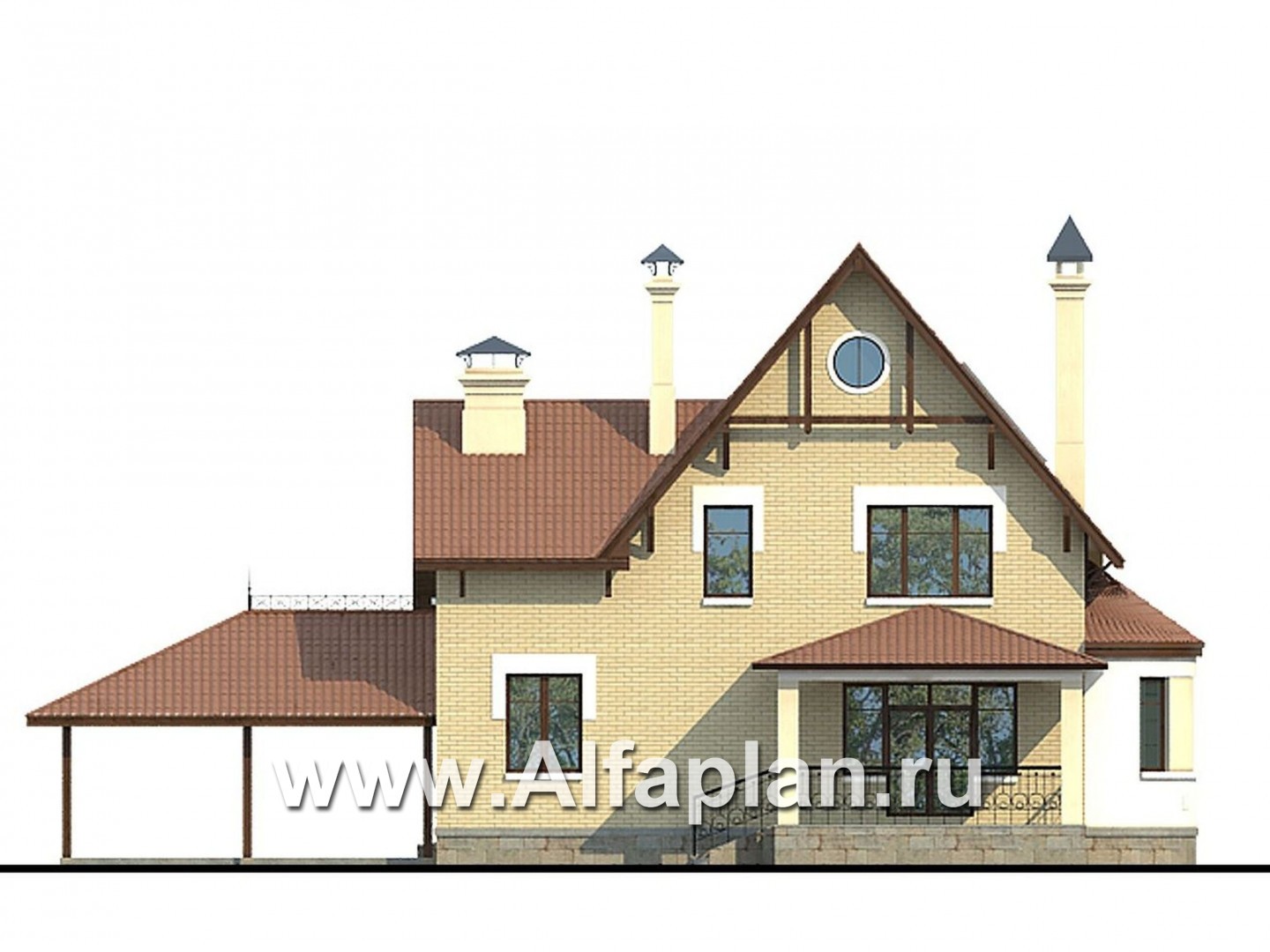 Проекты домов Альфаплан - «Золотая середина» - проект коттеджа с жилой мансардой и навесом для машин - изображение фасада №4