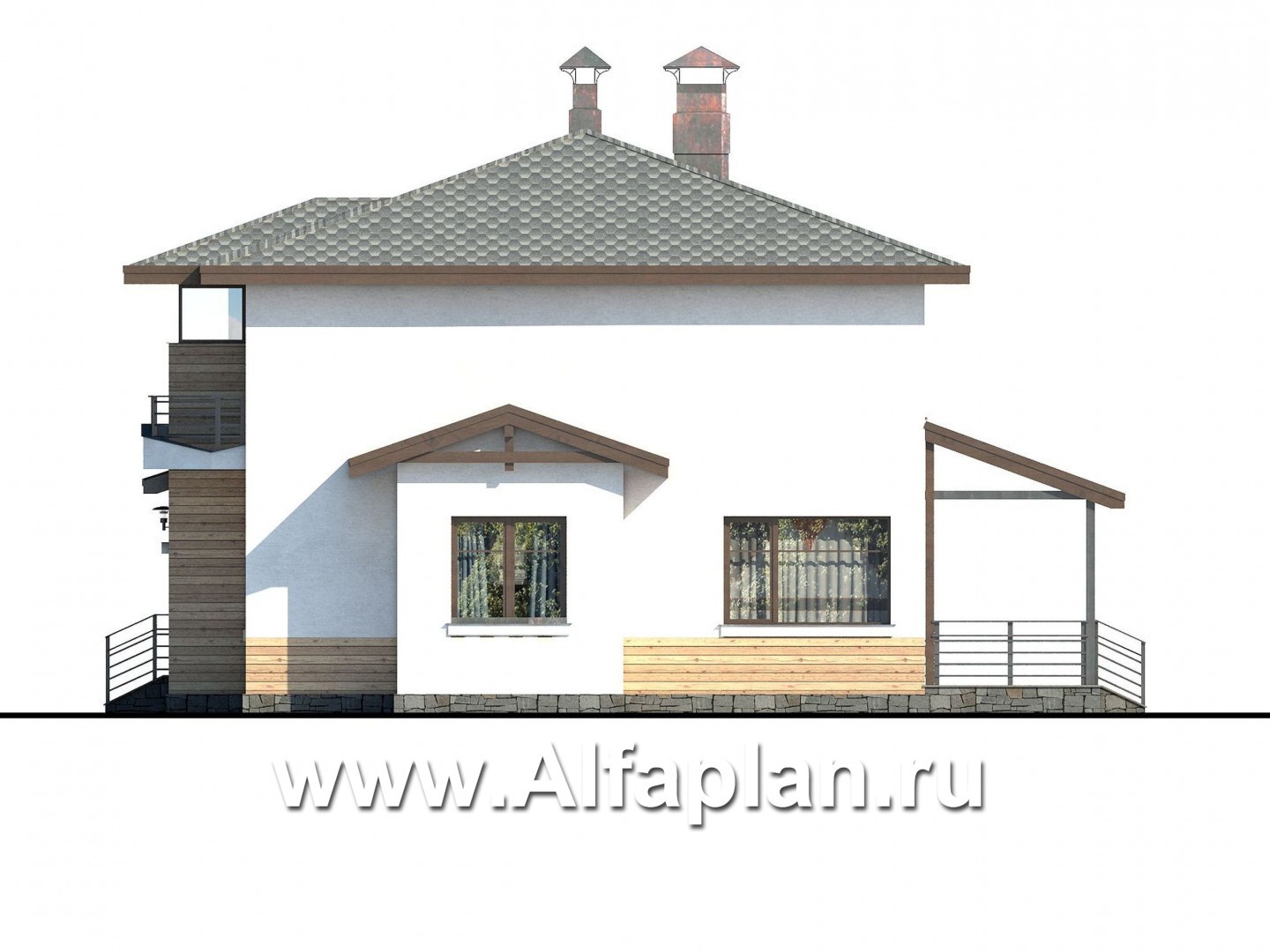 Проекты домов Альфаплан - «Тренд» - современный загородный дом с навесом для машины - изображение фасада №2