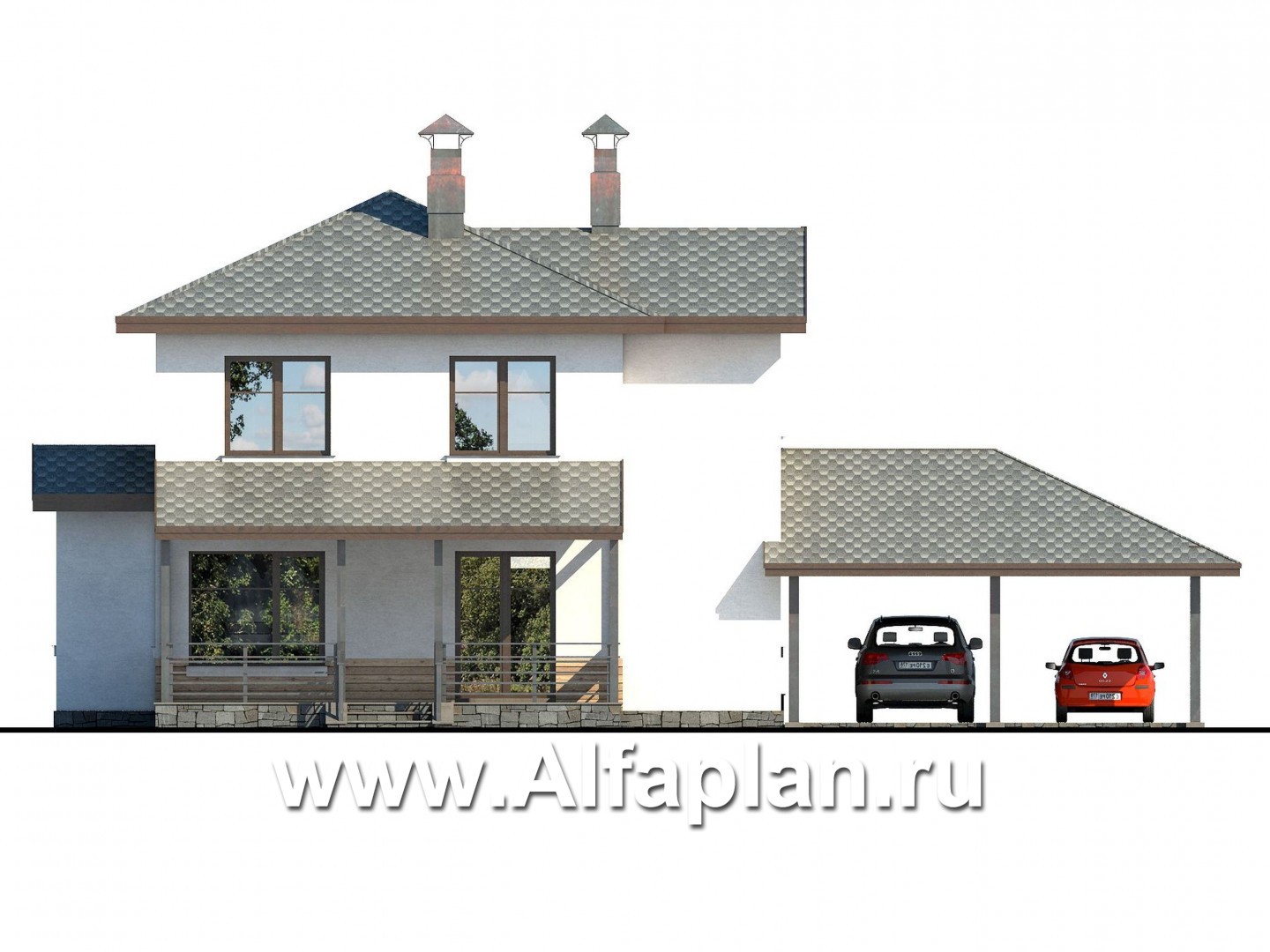 Проекты домов Альфаплан - «Тренд» - современный загородный дом с навесом для машины - изображение фасада №4