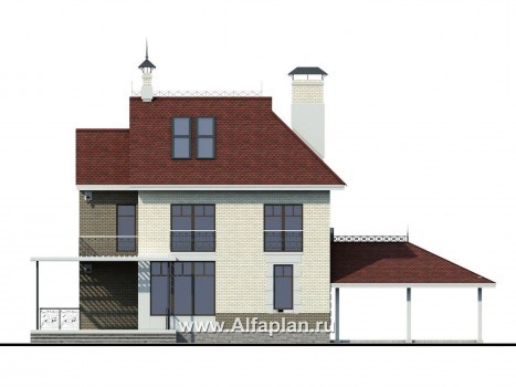 Проекты домов Альфаплан - «Дипломат Плюс» - дом с бильярдной и гаражом-навесом - превью фасада №4