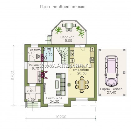 «Летний вечер» - проект небольшого дома с мансардой и с террасой, в стиле эклектика - превью план дома