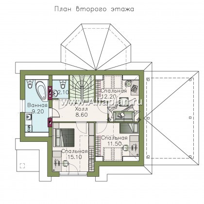 «Летний вечер» - проект небольшого дома с мансардой и с террасой, в стиле эклектика - превью план дома