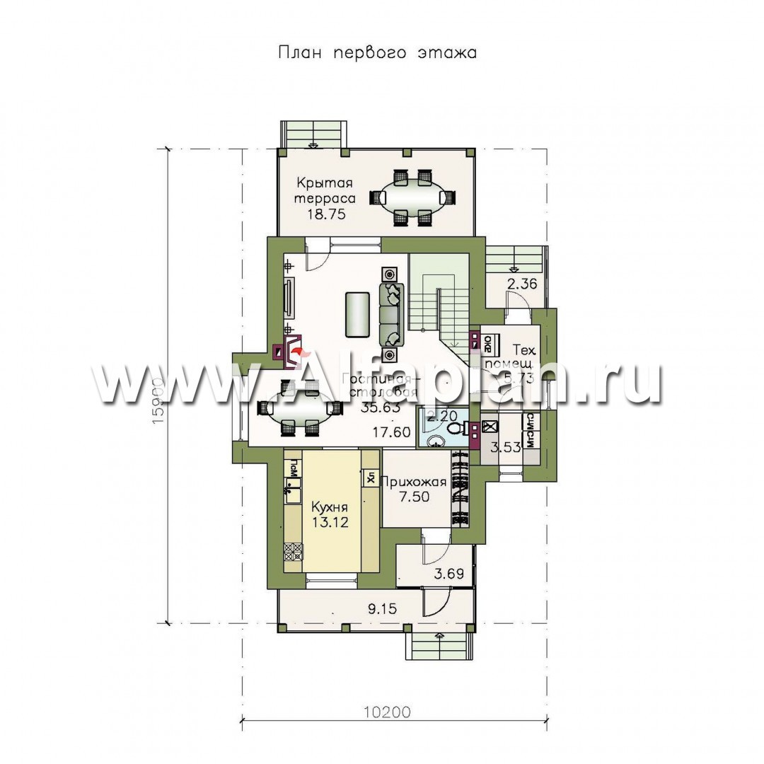 Проекты домов Альфаплан - «Портал» - двухэтажный классический коттедж - изображение плана проекта №1