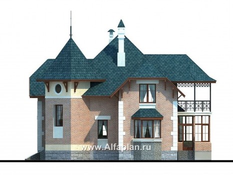 «Аскольд» - проект двухэтажного дома с террасой, планировка дома по диагонали, в стиле замка - превью фасада дома