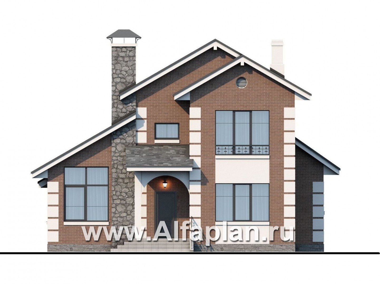 Проекты домов Альфаплан - Кирпичный дом «Прагма» для небольшой семьи - изображение фасада №1