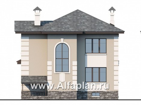 Проекты домов Альфаплан - «Знаменка плюс» - удобный и компактный коттедж с цоколем - превью фасада №4