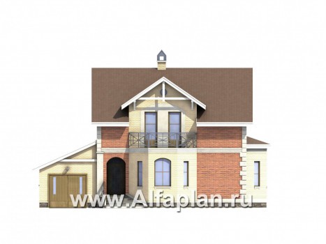 «Нанси» -проект дома с мансардой, с эркером и с террасой, с гаражом, в английском стиле - превью фасада дома