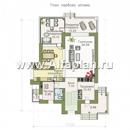 «Равновесие» - проект двухэтажного дома,открытая планировка,  с террасой, в стиле Петровское Барокко - превью план дома