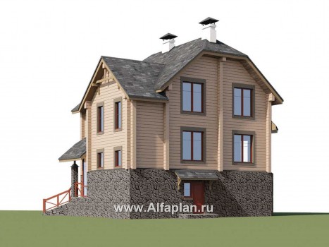 «АльфаВУД» - проект двухэтажного дома из дерева, на цоколе из кирпича, с сауной и с биллиардной, с гаражом - превью дополнительного изображения №1
