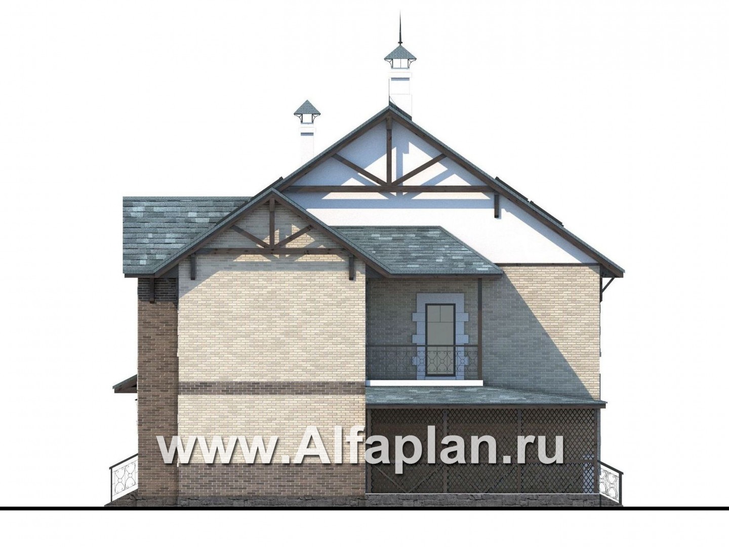 Проекты домов Альфаплан - «Северная регата» - коттедж с большой террасой и кинозалом - изображение фасада №2