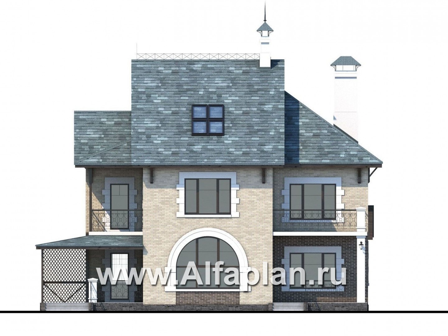 Проекты домов Альфаплан - «Северная регата» - коттедж с большой террасой и кинозалом - изображение фасада №4