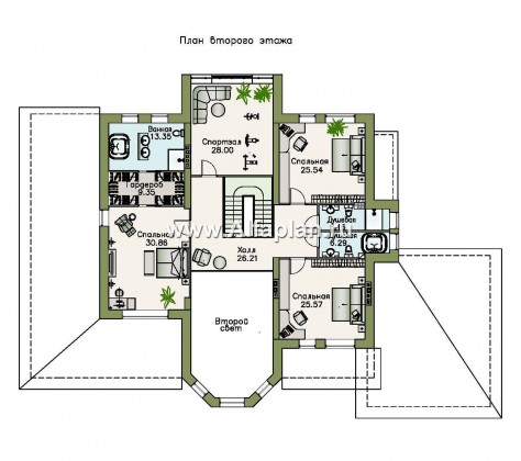 «Пятьсот квадратов» - проект двухэтажного дома, с двусветной гостиной и с террасой, гараж на 2 авто, цокольный этаж, вилла в стиле замка - превью план дома