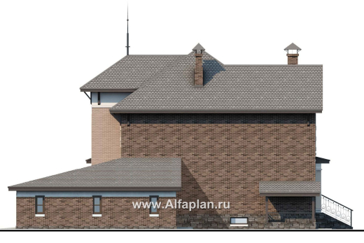 Проекты домов Альфаплан - «Маленький принц» - компактный коттедж с цокольным этажом и гаражом - превью фасада №2