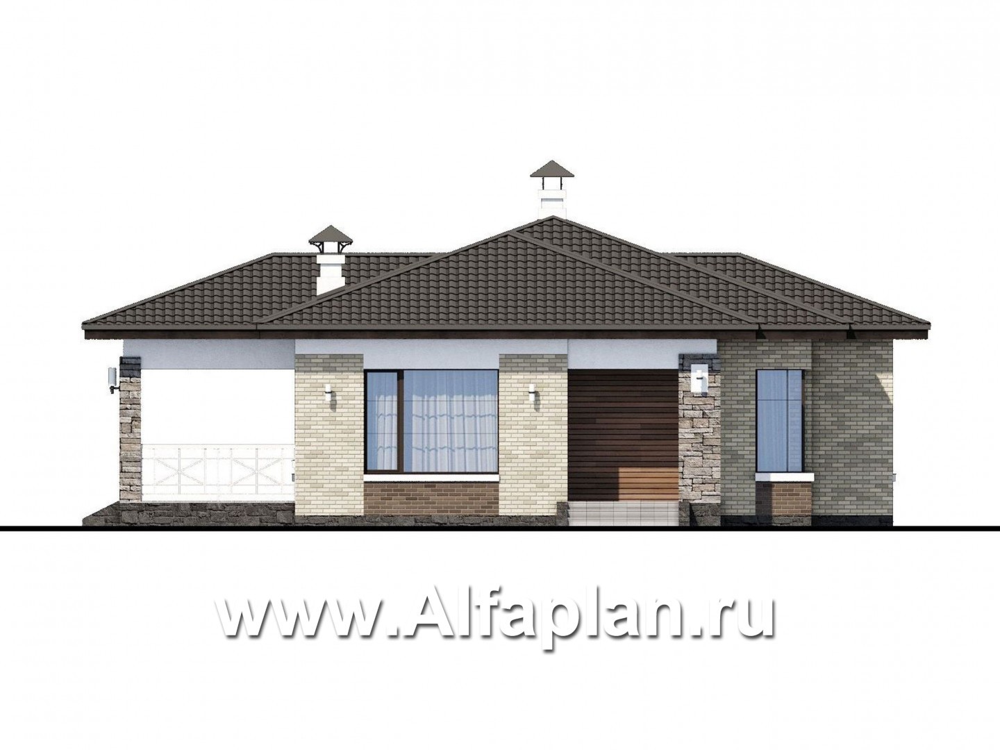 Проекты домов Альфаплан - «Грация» - современный компактный одноэтажный коттедж с террасой - изображение фасада №1
