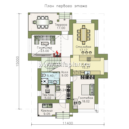 Проекты домов Альфаплан - «Эридан» - современный стильный дом с двусветной гостиной - превью плана проекта №1