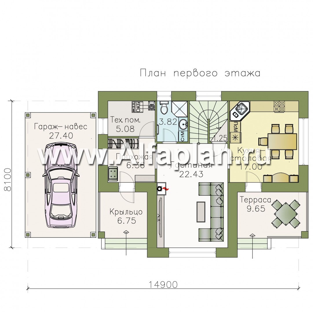Проекты домов Альфаплан - «Ижора» - небольшой классический дом с двускатной кровлей - изображение плана проекта №1