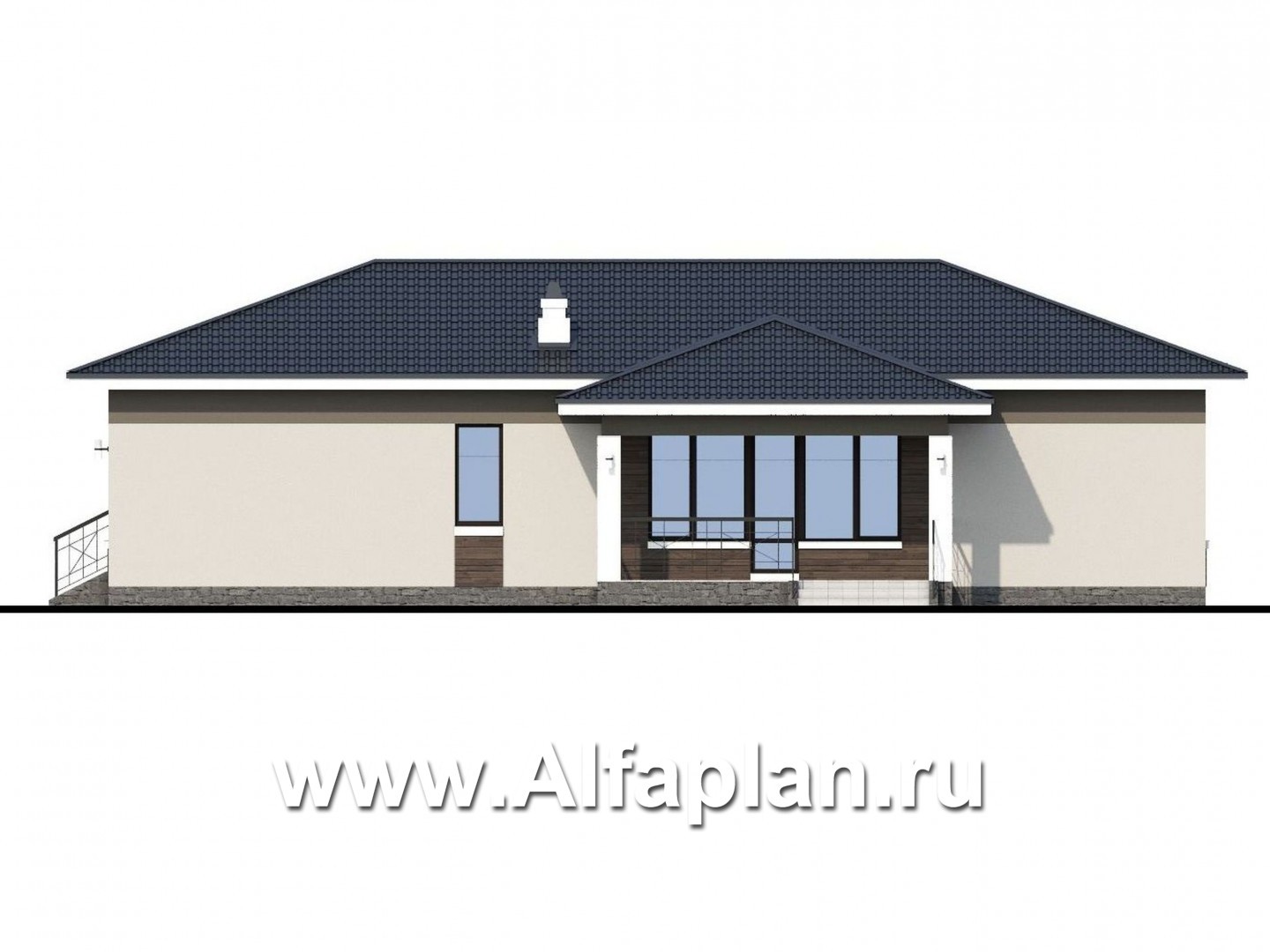 Проекты домов Альфаплан - «Ариадна» - одноэтажный дом с большим гаражом - изображение фасада №2